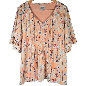 Haute Hippie Tribe Orange Floral Bell Sleeve Tassel V Neck‎ Blouse Top M